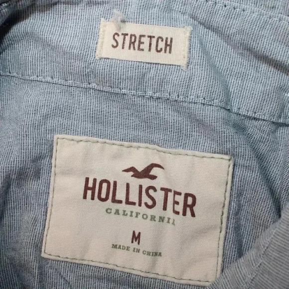 Hollister Light Blue / Grey Button Up Short Sleeve Mens Shirt Size Medium - Picture 6 of 6